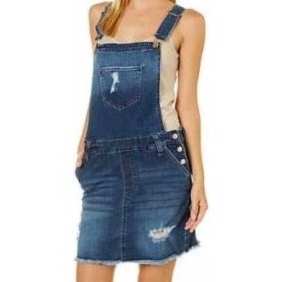 Celebrity Pink Distressed Jean Overalls Dress S - Picture 1 of 12